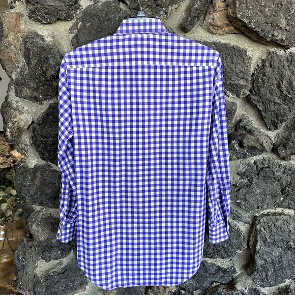 Ledbury Mens Purple Gingham Check Button Up Long Sleeve Medium 15 1/2 - Picture 2 of 8